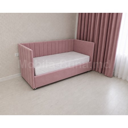 Pat pentru copii Box Line A-182 roz 90×200 cm tapițat pe trei laturi